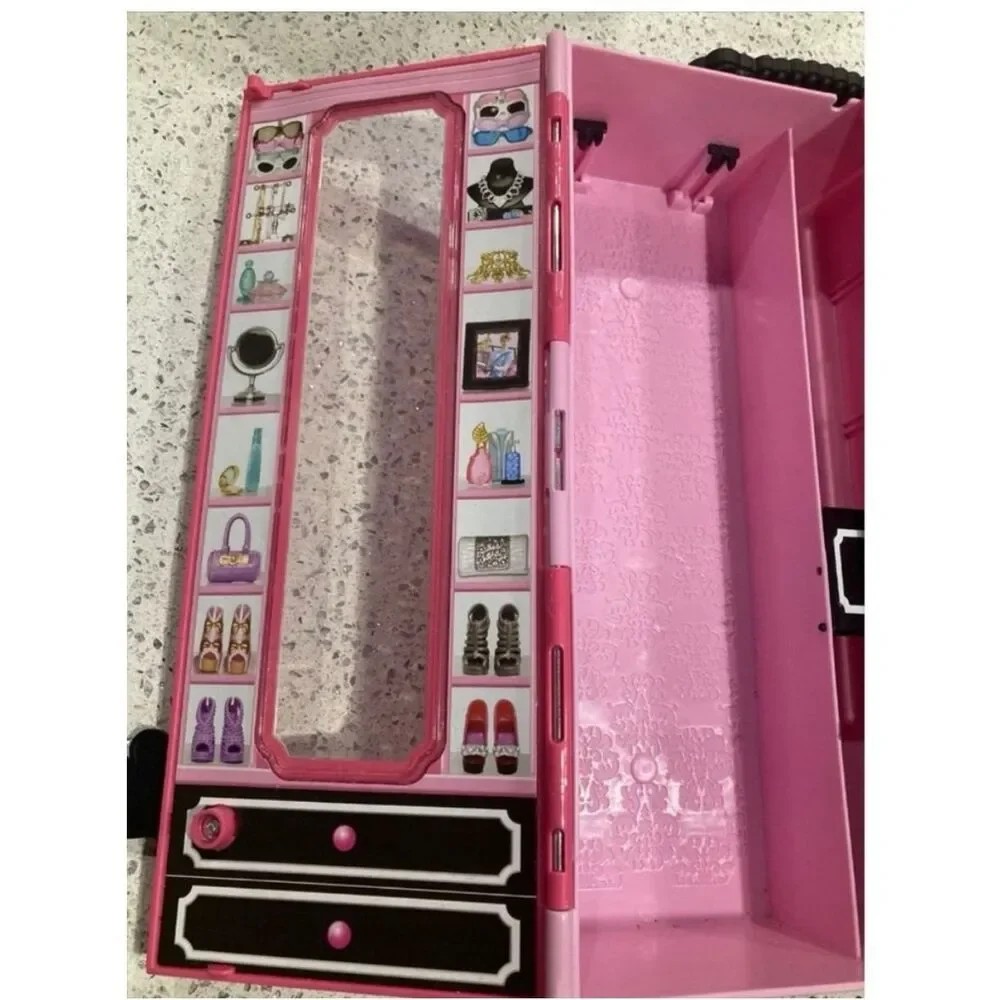 Barbie Closet Carrying Case Clothing Shoes Accessories Pink Wardrobe Fashion